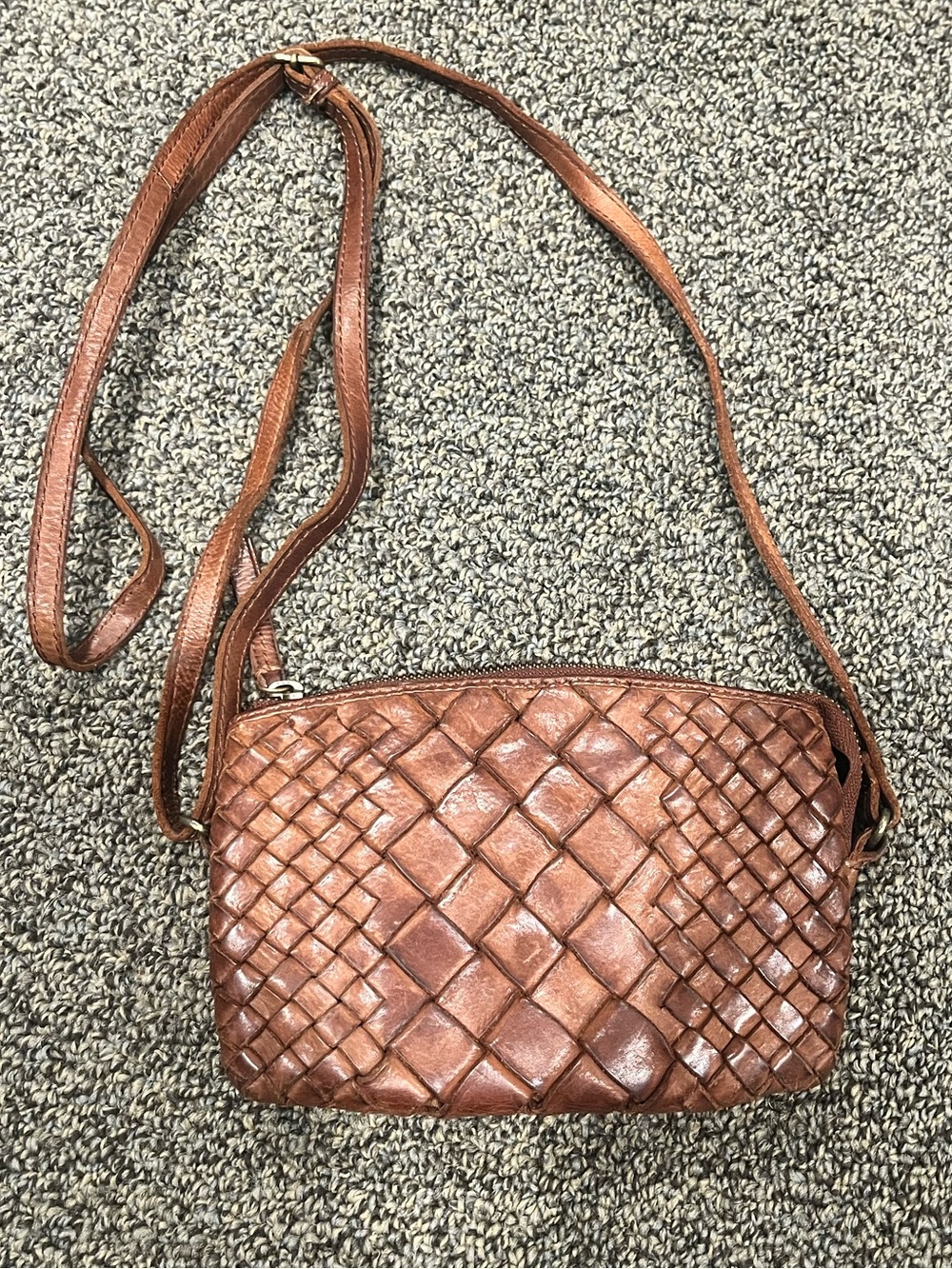 Woven Leather Crossbody Bag in Brown